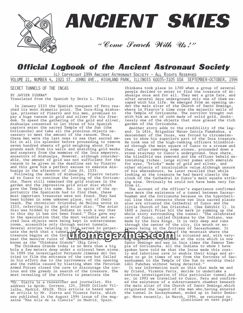 Cover of ANCIENT ASTRONAUT SOCIETY issue VOLUME 21, NUMBER 4: ANCIENT SKIES