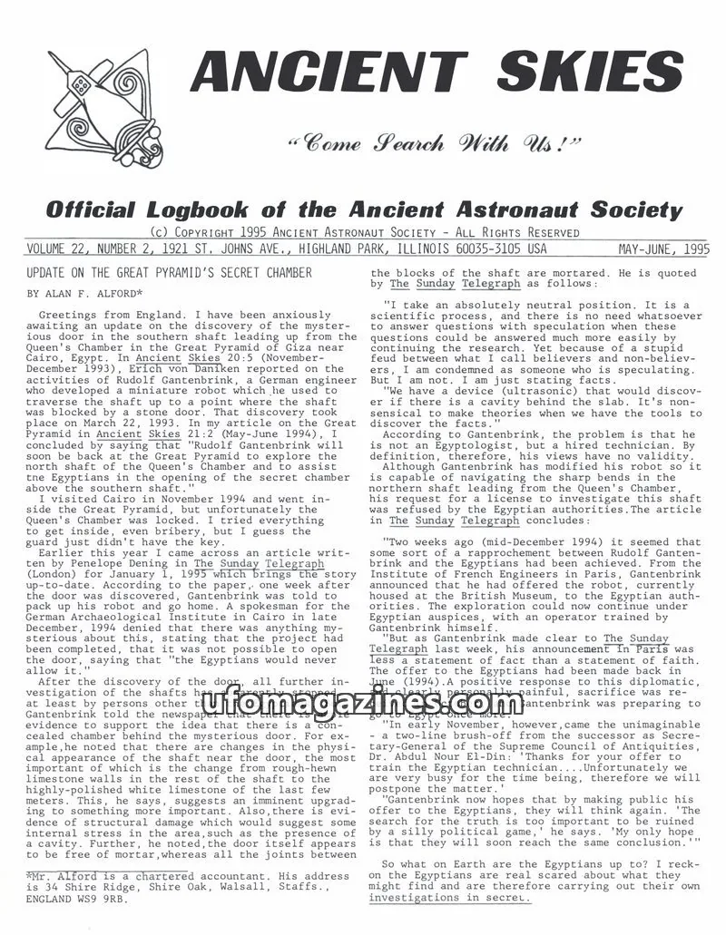 Cover of ANCIENT ASTRONAUT SOCIETY issue 2: ANCIENT SKIES