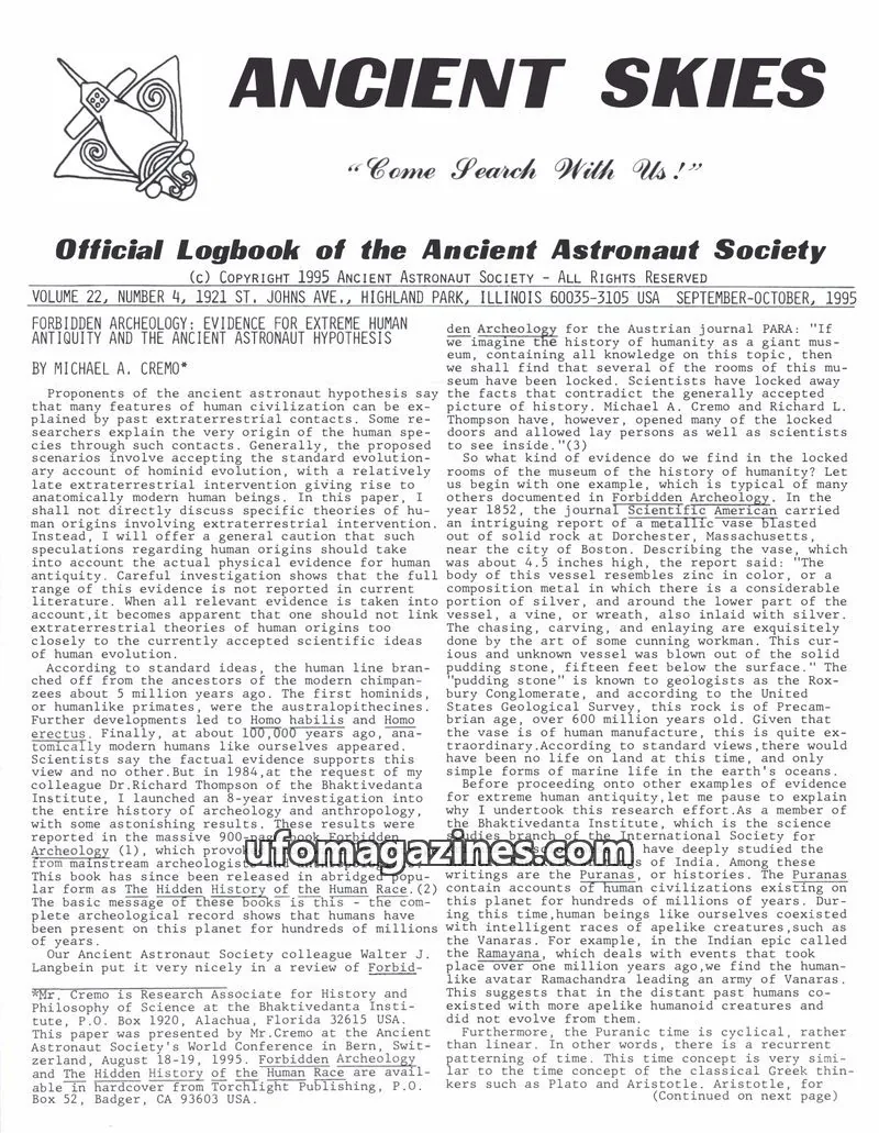 Cover of Ancient Astronaut Society issue Volume 22, Number 4: Ancient Skies