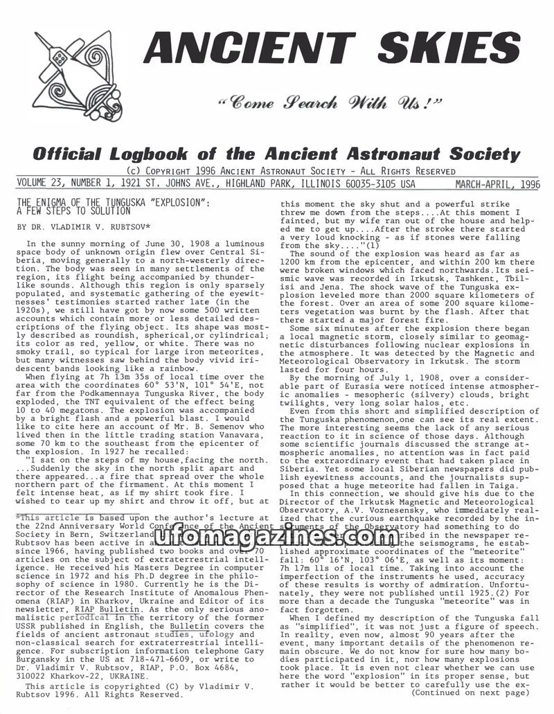 Cover of ANCIENT ASTRONAUT SOCIETY issue 1: ANCIENT SKIES