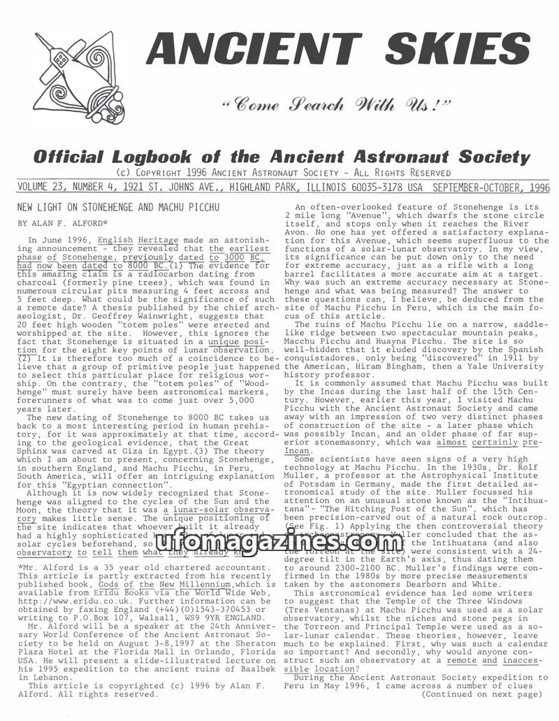 Cover of ANCIENT ASTRONAUT SOCIETY issue VOLUME 23, NUMBER 4: ANCIENT SKIES