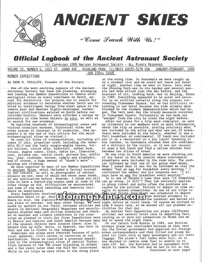 Cover of ANCIENT ASTRONAUT SOCIETY issue VOLUME 25, NUMBER 6: ANCIENT SKIES