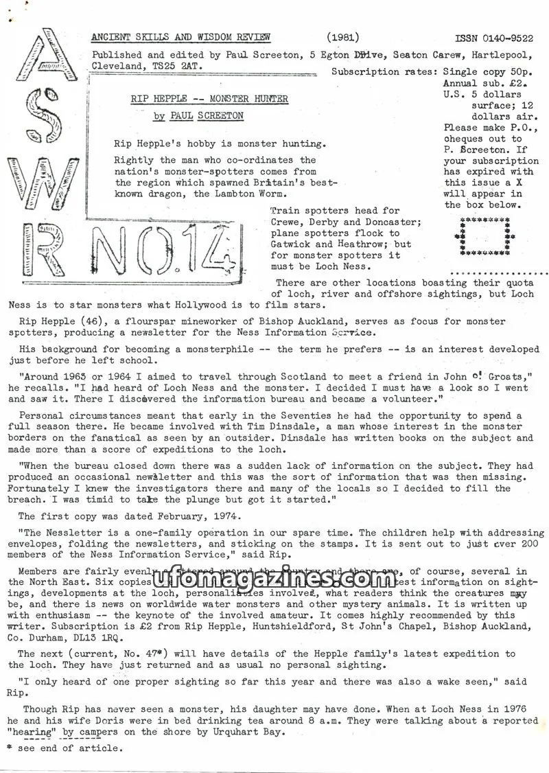 Cover of Ancient Skills and Wisdom Review (Paul Screeton) issue No. 14: ANCIENT SKILLS AND WISDOM REVIEW