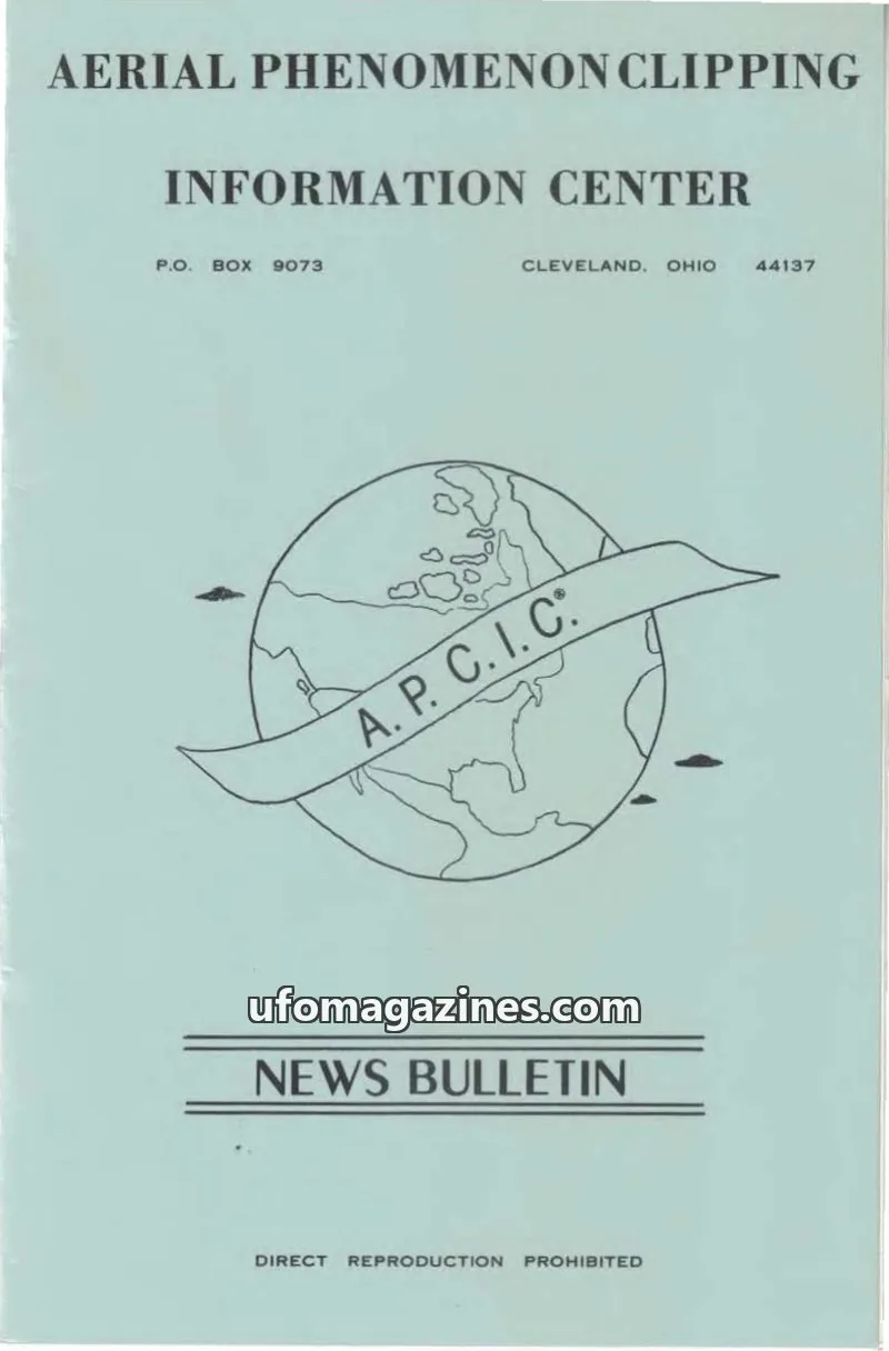 Cover of APCIC clipping service issue Vol. 1, No. 1: AERIAL PHENOMENON CLIPPING INFORMATION CENTER NEWS BULLETIN