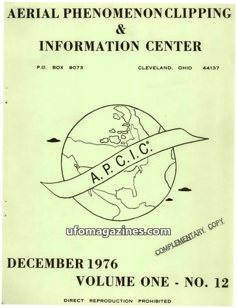 Cover of APCIC clipping service issue NO. 12: AERIAL PHENOMENON CLIPPING & INFORMATION CENTER