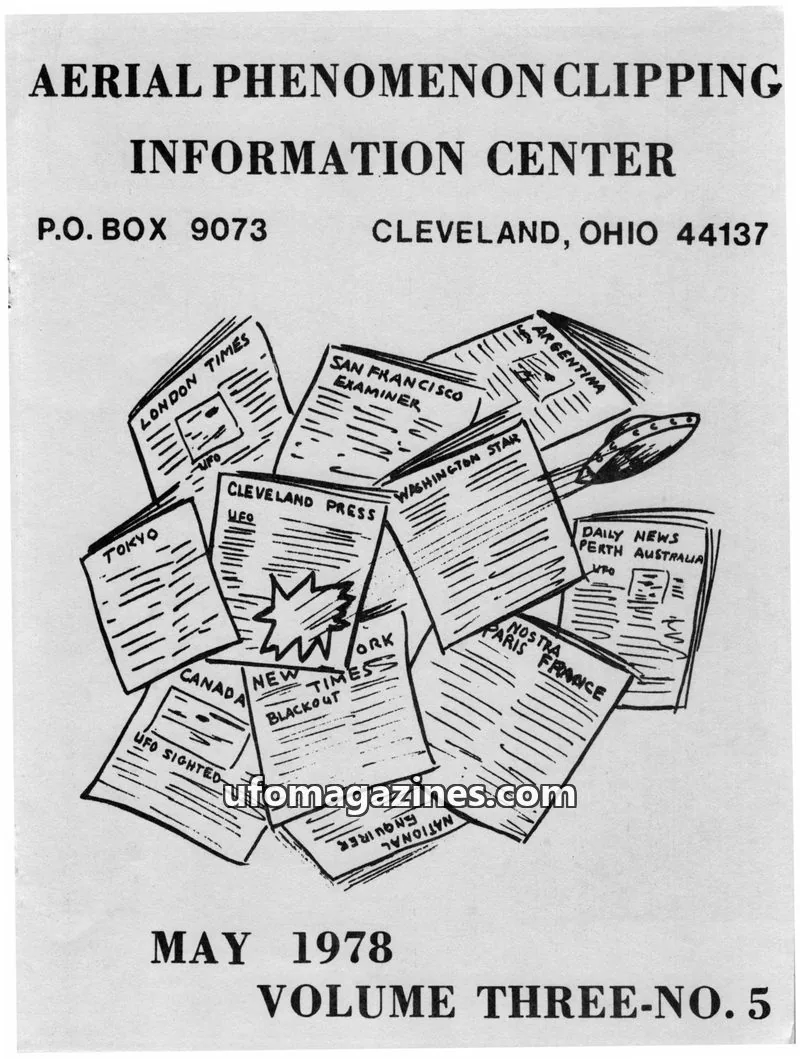 Cover of APCIC clipping service issue VOLUME THREE-NO. 5: AERIAL PHENOMENON CLIPPING INFORMATION CENTER