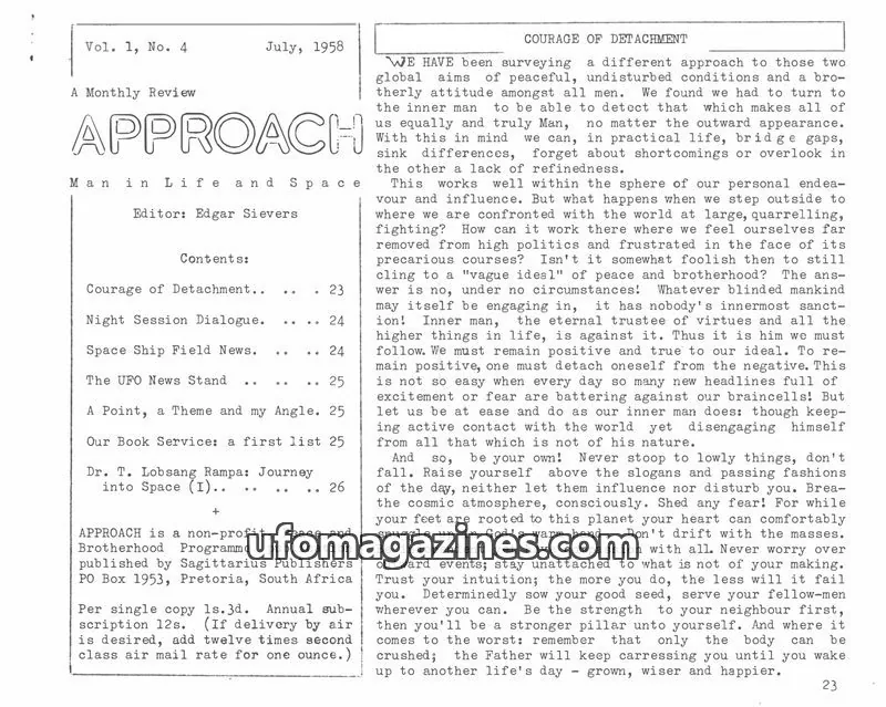 Cover of Approach (Edgar Sievers) issue Vol. 1, No. 4: APPROACH