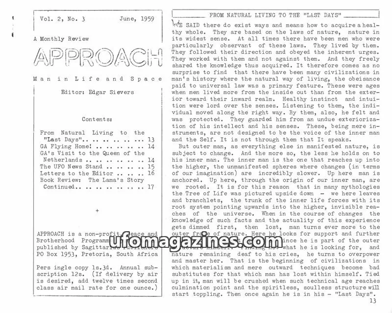 Cover of Approach (Edgar Sievers) issue Vol. 2, No. 3: APPROACH