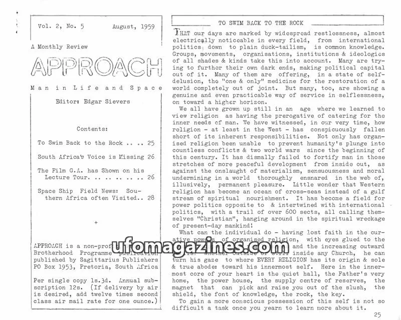 Cover of Approach (Edgar Sievers) issue Vol. 2, No. 5: APPROACH