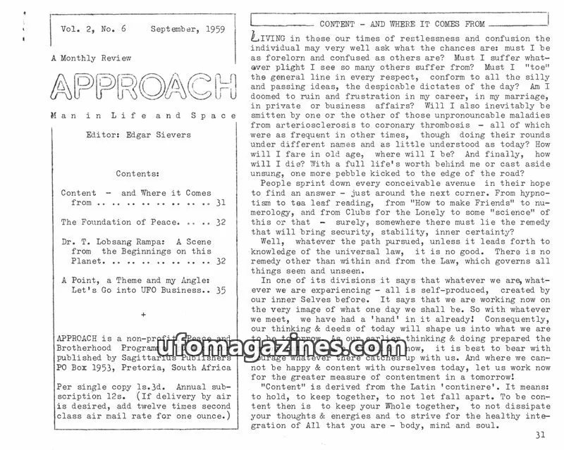 Cover of Approach (Edgar Sievers) issue Vol. 2, No. 6: APPROACH