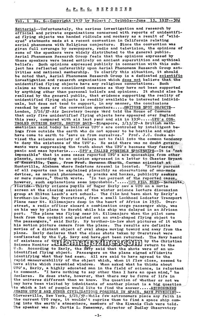 Cover of APRG Reporter (Gribble) issue Vol. 1 No. 6: A. P. R. G. REPORTER