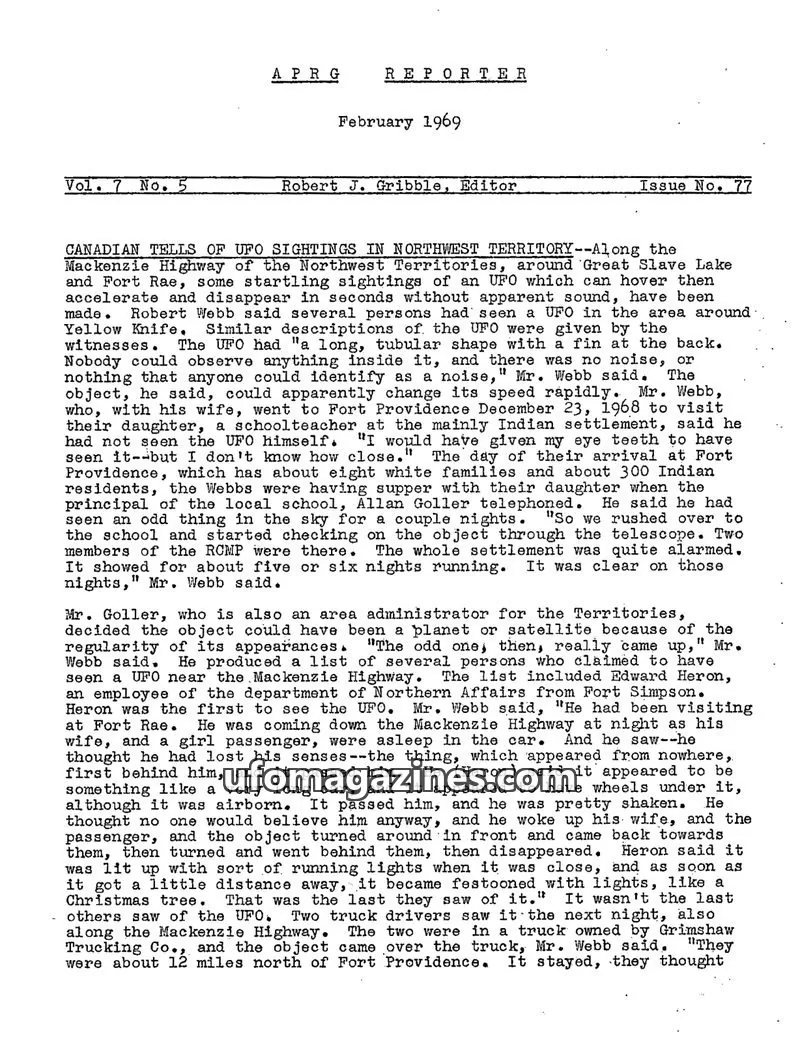 Cover of Aerial Phenomena Research Group issue No. 77: APRG REPORTER