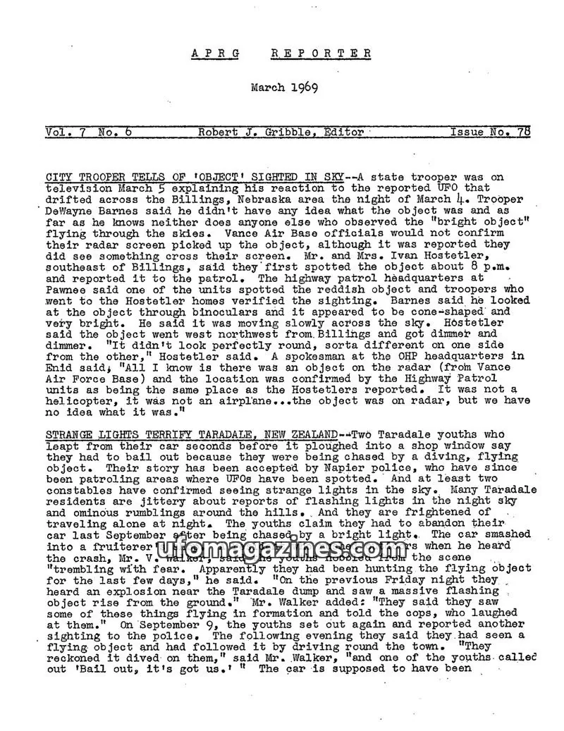 Cover of Aerial Phenomena Research Group issue 78: APRG REPORTER
