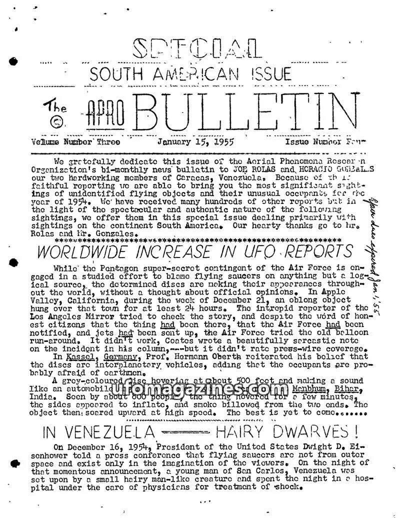 Cover of Aerial Phenomena Research Organization issue Three: The APRO Bulletin