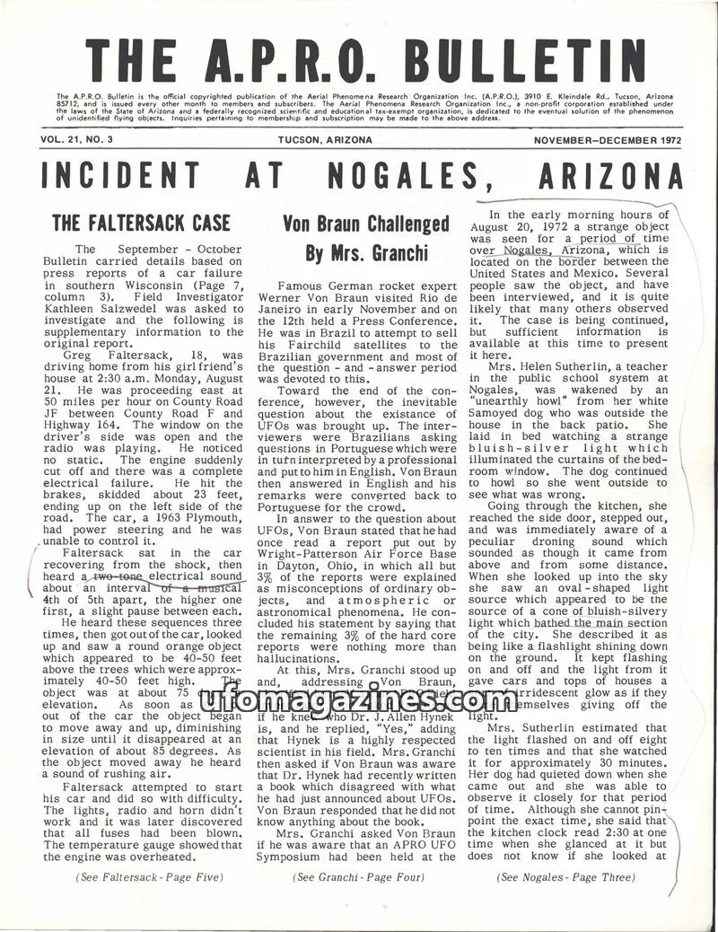 Cover of Aerial Phenomena Research Organization Inc. (A.P.R.O.) issue VOL. 21, NO. 3: THE A.P.R.O. BULLETIN