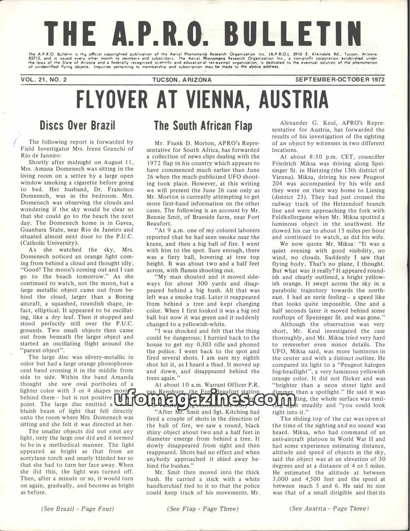 Cover of AERIAL PHENOMENA RESEARCH ORGANIZATION INC. issue 21, NO. 2: THE A.P.R.O. BULLETIN