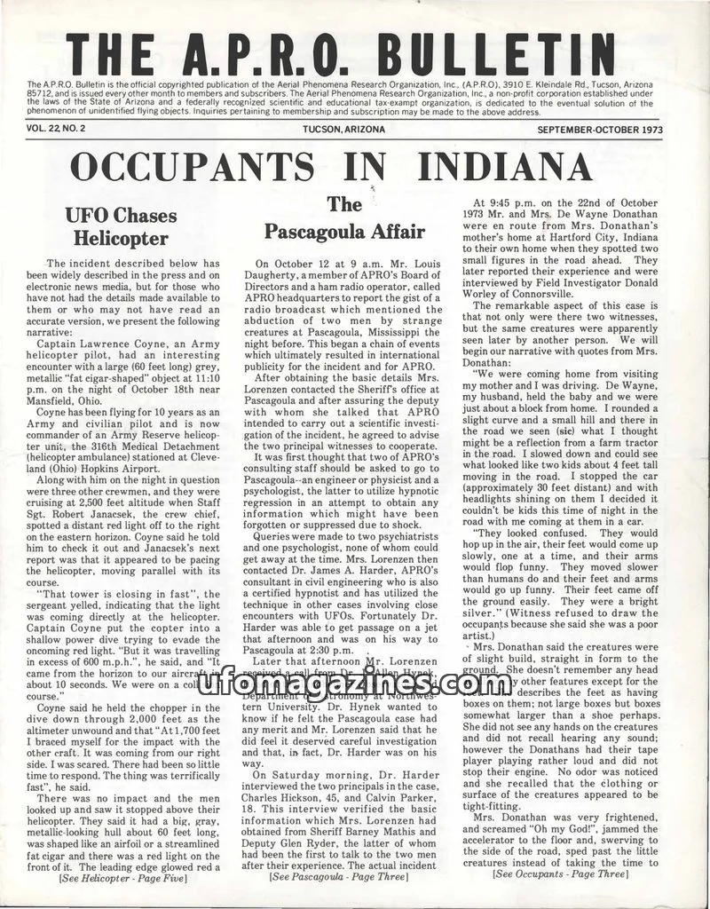 Cover of A.P.R.O. (Aerial Phenomena Research Organization, Inc.) issue VOL. 22, NO. 2: THE A.P.R.O. BULLETIN