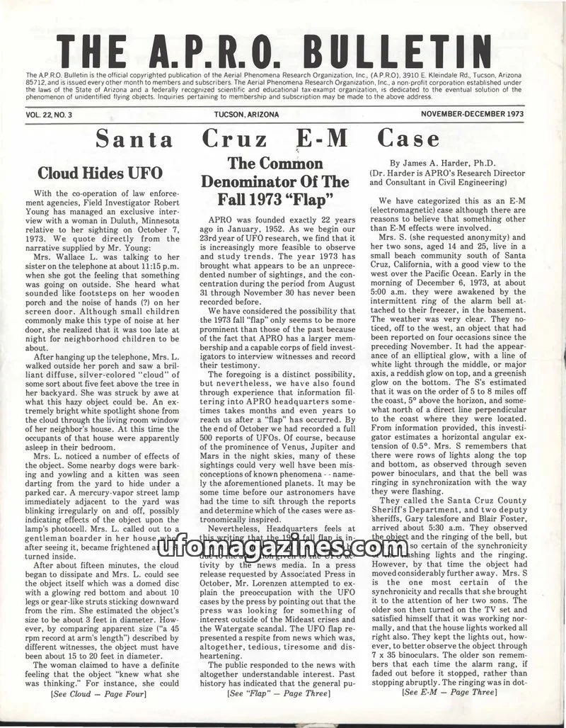 Cover of AERIAL PHENOMENA RESEARCH ORGANIZATION, INC. issue VOL. 22, NO. 3: THE A.P.R.O. BULLETIN