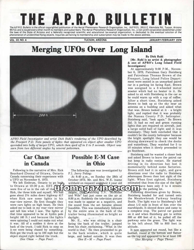 Cover of AERIAL PHENOMENA RESEARCH ORGANIZATION, INC. issue VOL. 22, NO. 4: THE A.P.R.O. BULLETIN