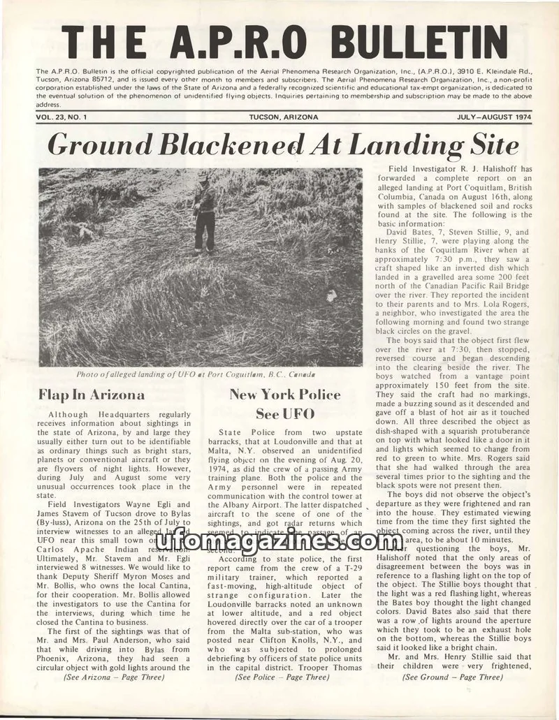 Cover of AERIAL PHENOMENA RESEARCH ORGANIZATION, INC. issue VOL. 23, NO. 1: THE A.P.R.O. BULLETIN