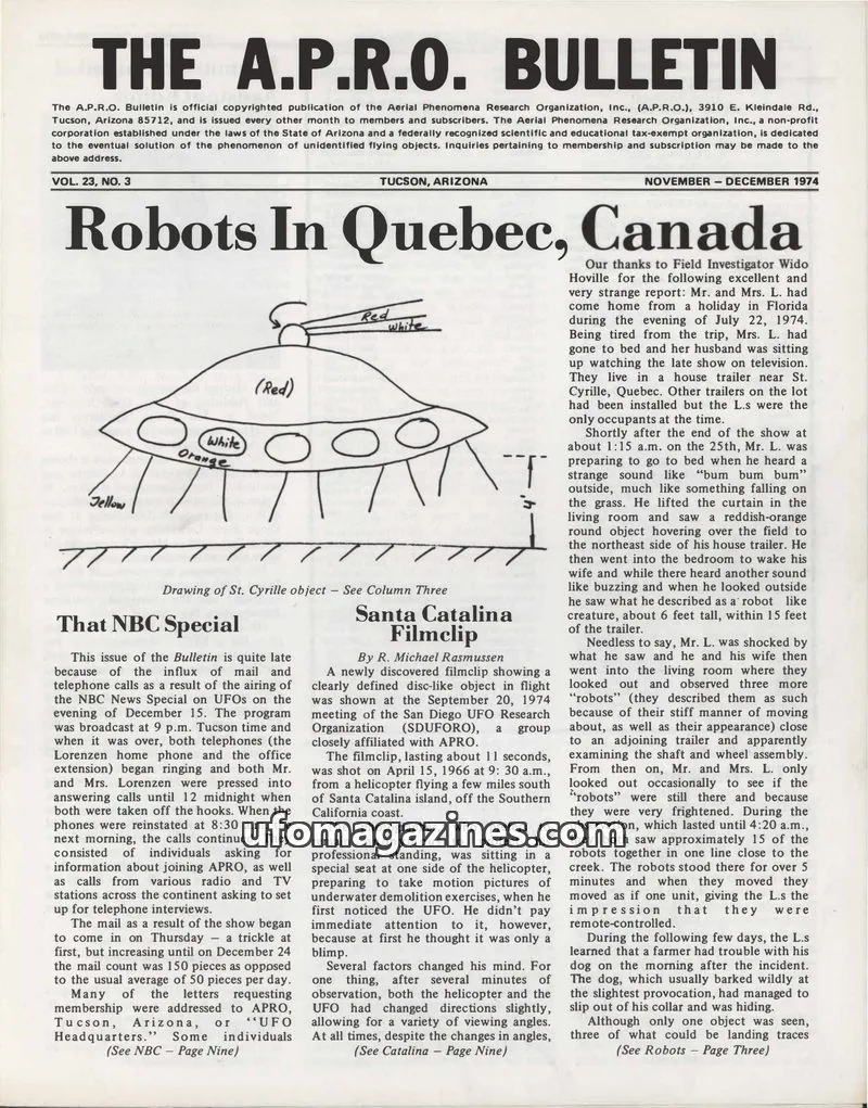 Cover of Aerial Phenomena Research Organization, Inc. (A.P.R.O.) issue VOL. 23, NO. 3: THE A.P.R.O. BULLETIN