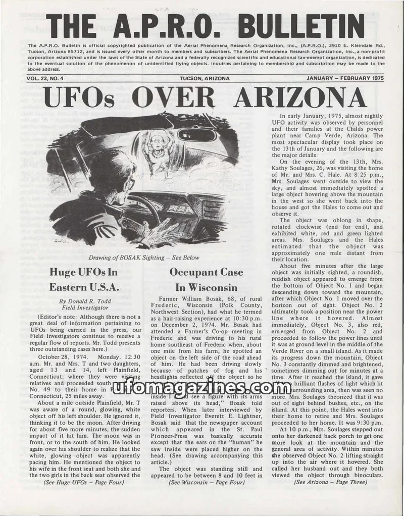 Cover of AERIAL PHENOMENA RESEARCH ORGANIZATION, INC. issue VOL. 23, NO. 4: THE A.P.R.O. BULLETIN