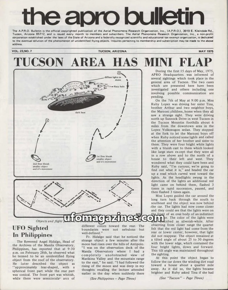 Cover of Aerial Phenomena Research Organization, Inc. issue 7: the apro bulletin