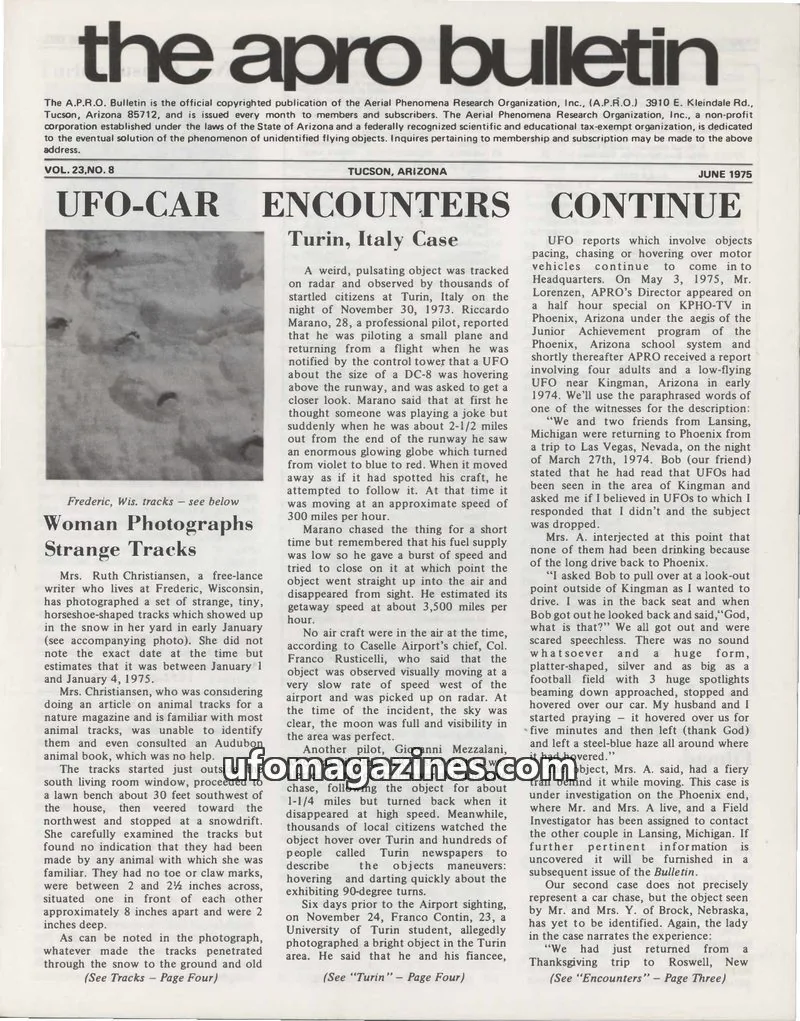 Cover of AERIAL PHENOMENA RESEARCH ORGANIZATION, INC. issue VOL. 23,NO. 8: the apro bulletin