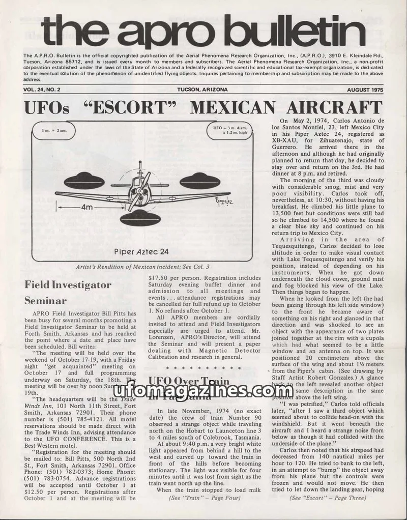 Cover of AERIAL PHENOMENA RESEARCH ORGANIZATION, INC. issue VOL. 24, NO. 2: the apro bulletin