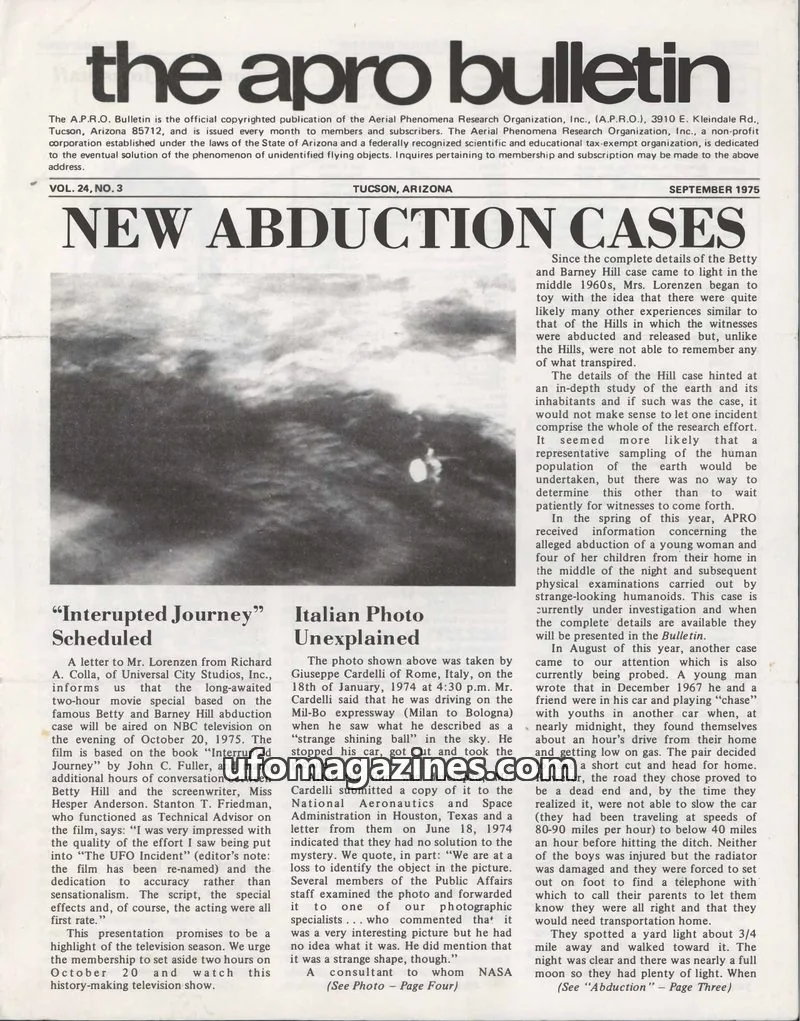 Cover of Aerial Phenomena Research Organization, Inc. (A.P.R.O.) issue VOL. 24, NO. 3: the apro bulletin