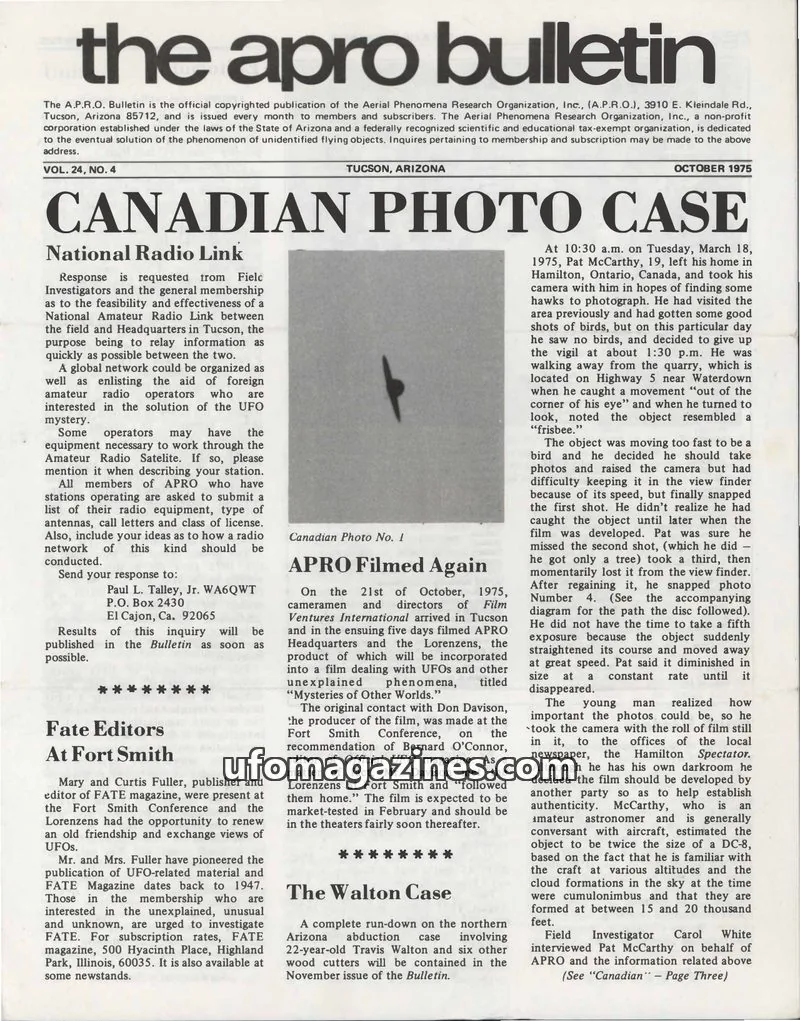 Cover of APRO Bulletin issue VOL. 24, NO. 4: the apro bulletin