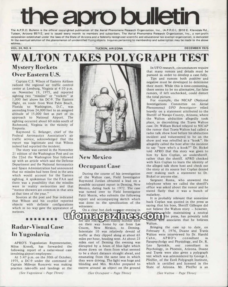 Cover of Aerial Phenomena Research Organization, Inc. issue VOL. 24, NO. 6: The APRO Bulletin