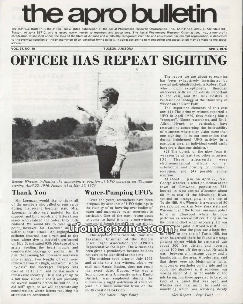 Cover of The Aerial Phenomena Research Organization, Inc. issue VOL. 24, NO. 10: the apro bulletin