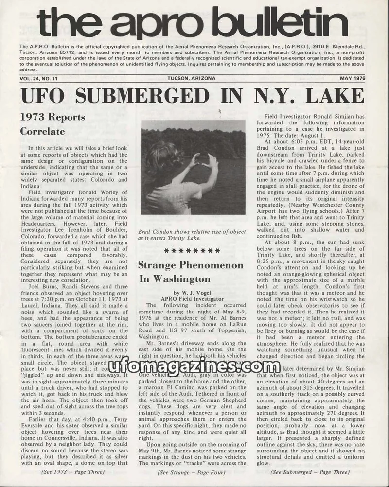 Cover of Aerial Phenomena Research Organization, Inc. (A.P.R.O.) issue VOL. 24, NO. 11: The A.P.R.O. Bulletin