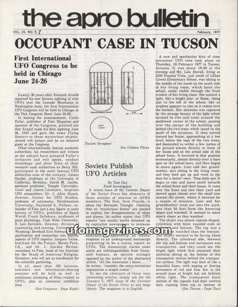 Cover of Aerial Phenomena Research Organization, Inc. (APRO) issue Vol. 25, No. 8: The APRO Bulletin