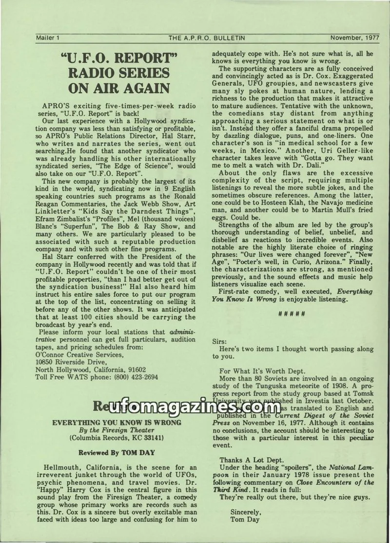 Cover of APRO Bulletin issue VOL. 26, NO. 5: THE A.P.R.O. BULLETIN