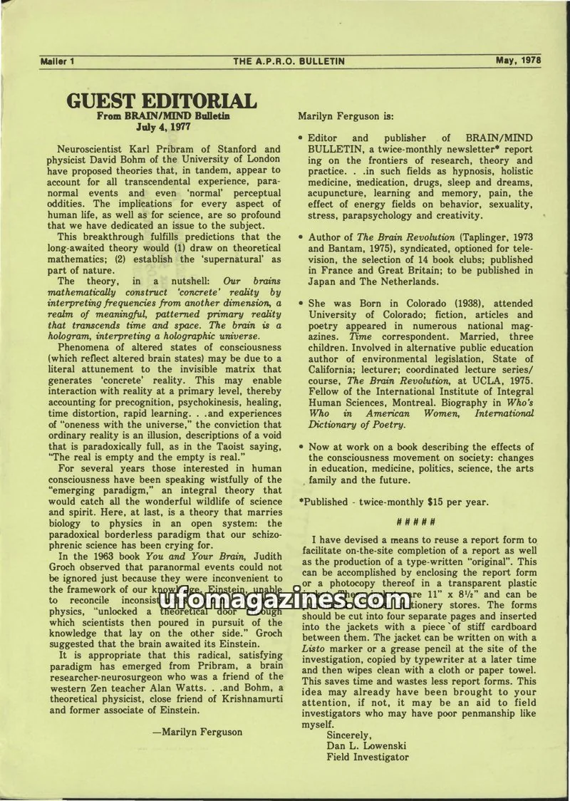 Cover of AERIAL PHENOMENA RESEARCH ORGANIZATION, INC. issue Vol. 26, No. 11: THE A.P.R.O. BULLETIN