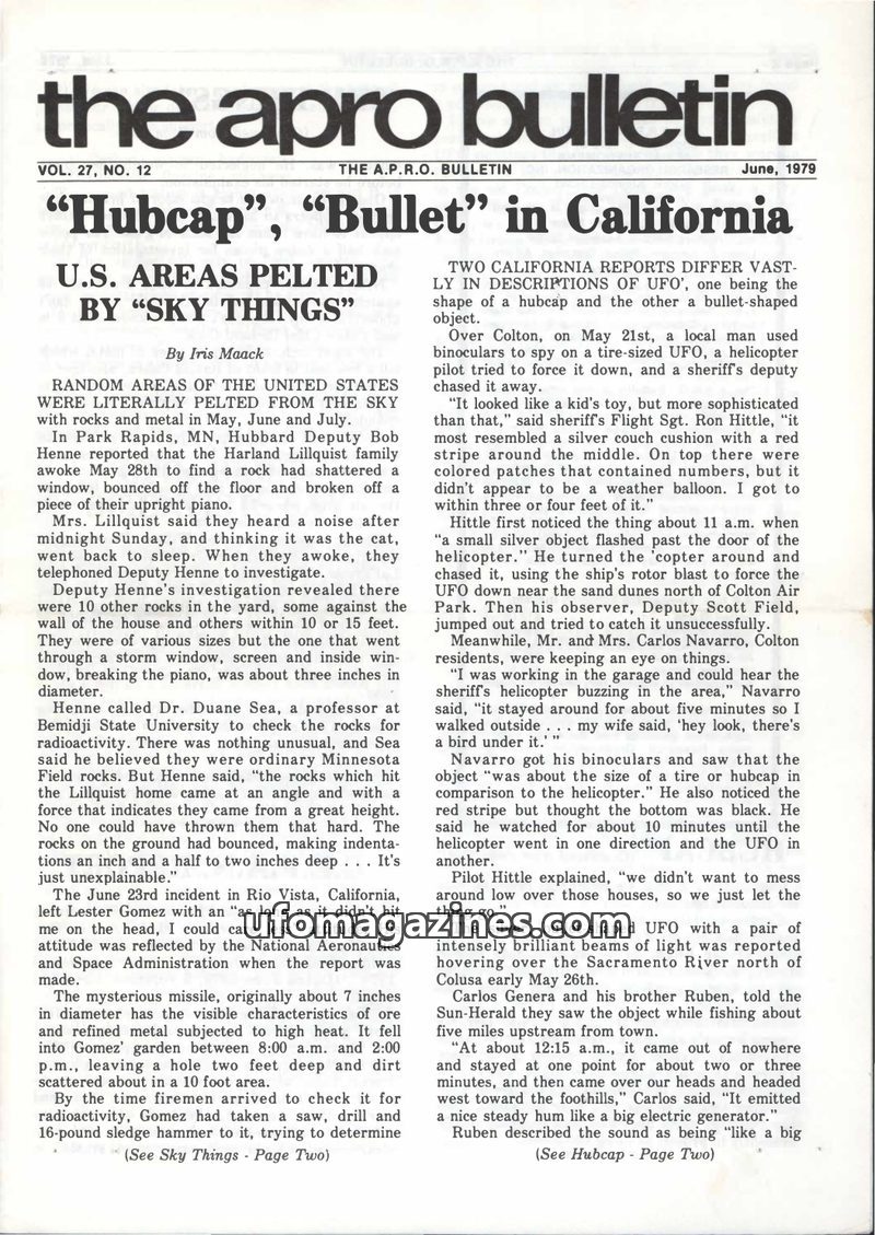 Cover of APRO Bulletin - 1979 06 00 - Vol 27 No 12