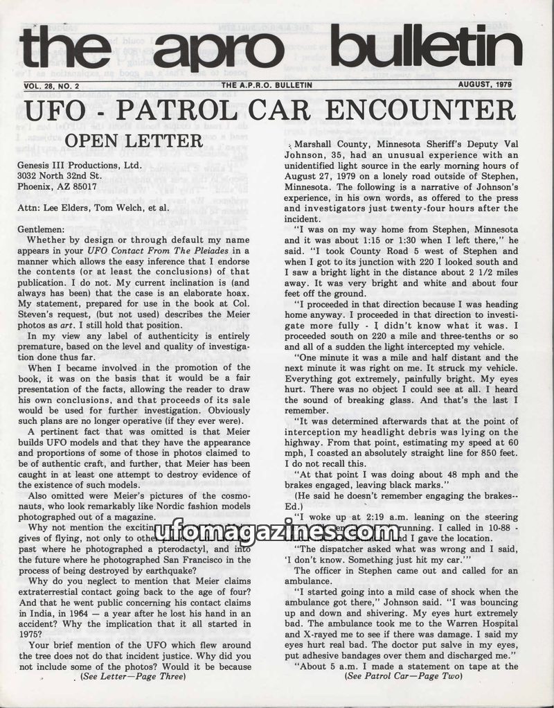 Cover of APRO Bulletin - 1979 08 00 - Vol 28 No 2