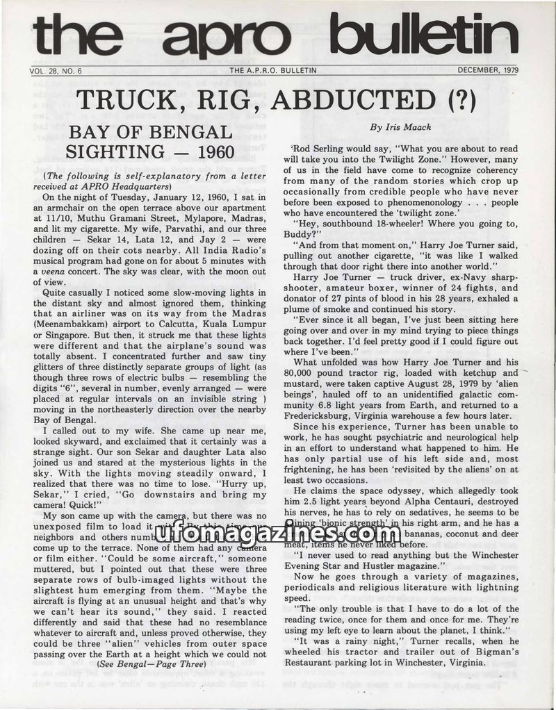 Cover of APRO Bulletin - 1979 12 00 - Vol 28 No 6