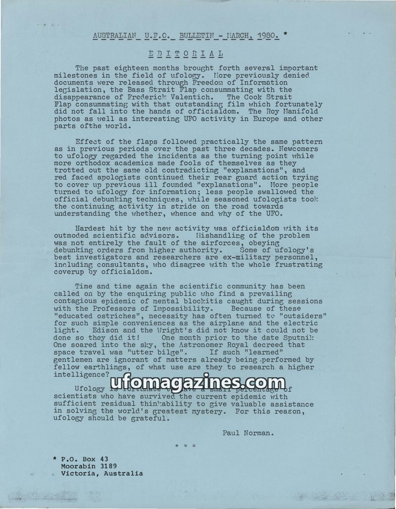 Cover of APRO Bulletin - 1980 03 00 - Vol 28 No 9