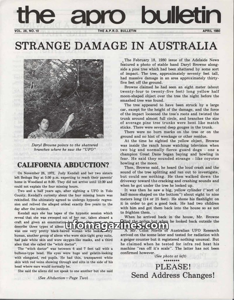 Cover of APRO Bulletin - 1980 04 00 - Vol 28 No 10