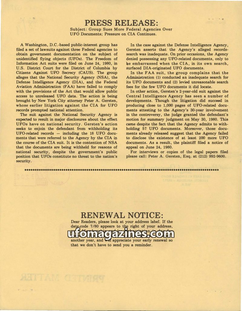 Cover of APRO Bulletin - 1980 05 00 - Vol 28 No 11