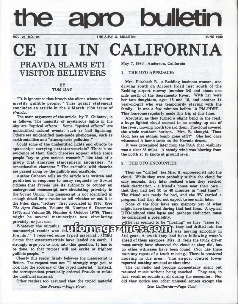 Cover of AERIAL PHENOMENA RESEARCH ORGANIZATION, INC. issue VOL. 28, NO. 12: THE A.P.R.O. BULLETIN