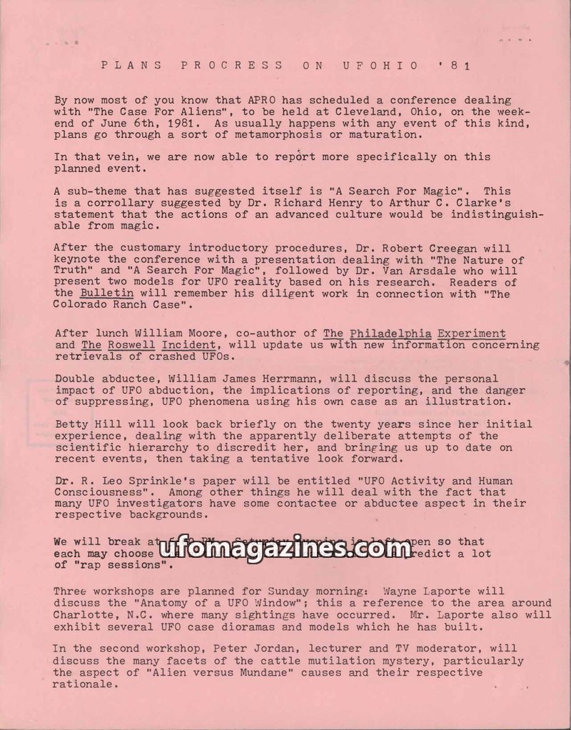 Cover of APRO Bulletin - 1981 04 00 - Vol 29 No 4