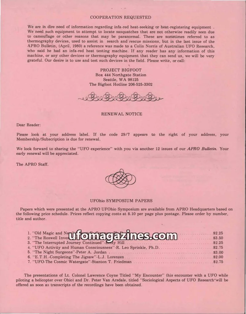 Cover of AERIAL PHENOMENA RESEARCH ORGANIZATION, INC. issue NO. 5: the apro bulletin
