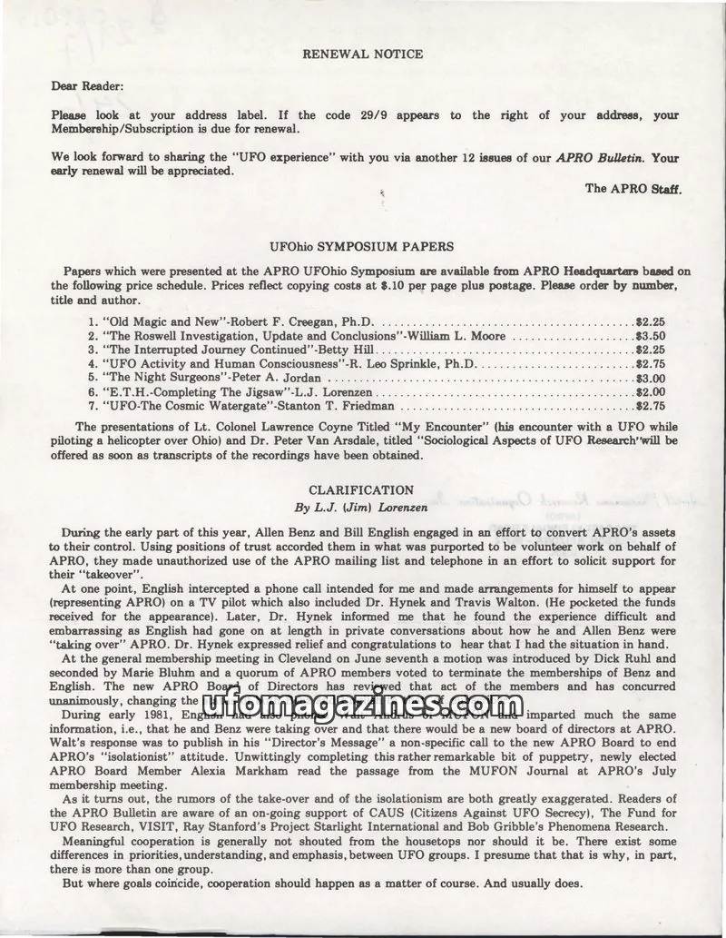 Cover of AERIAL PHENOMENA RESEARCH ORGANIZATION, INC. issue 7: THE A.P.R.O. BULLETIN