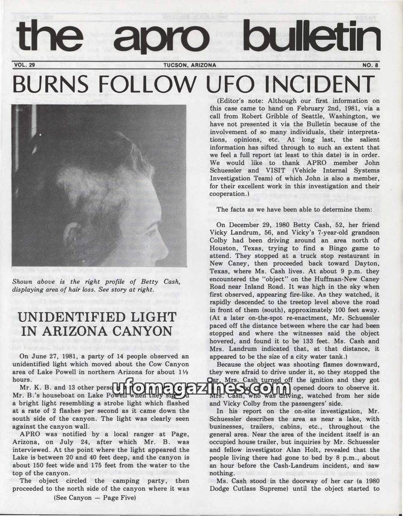 Cover of APRO Bulletin - 1981 08 00 - Vol 29 No 8