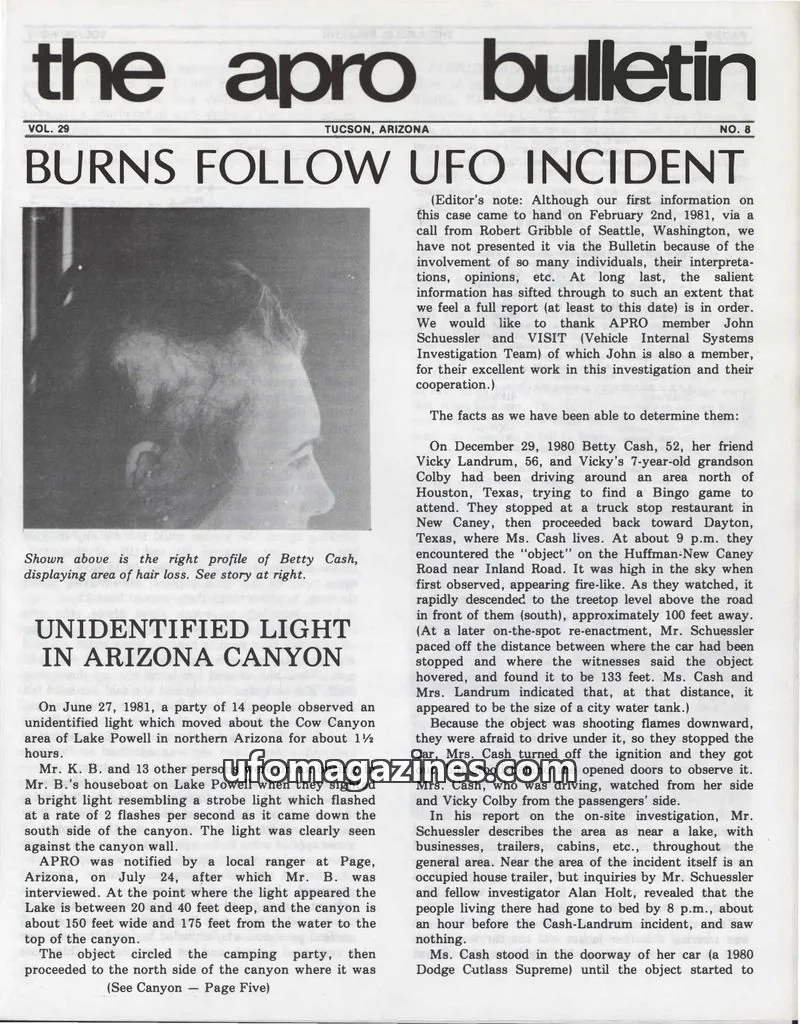 Cover of AERIAL PHENOMENA RESEARCH ORGANIZATION, INC. issue NO. 8: the apro bulletin