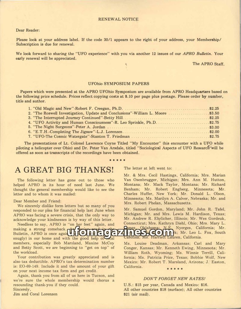 Cover of APRO Bulletin - 1981 11 00 - Vol 29 No 11